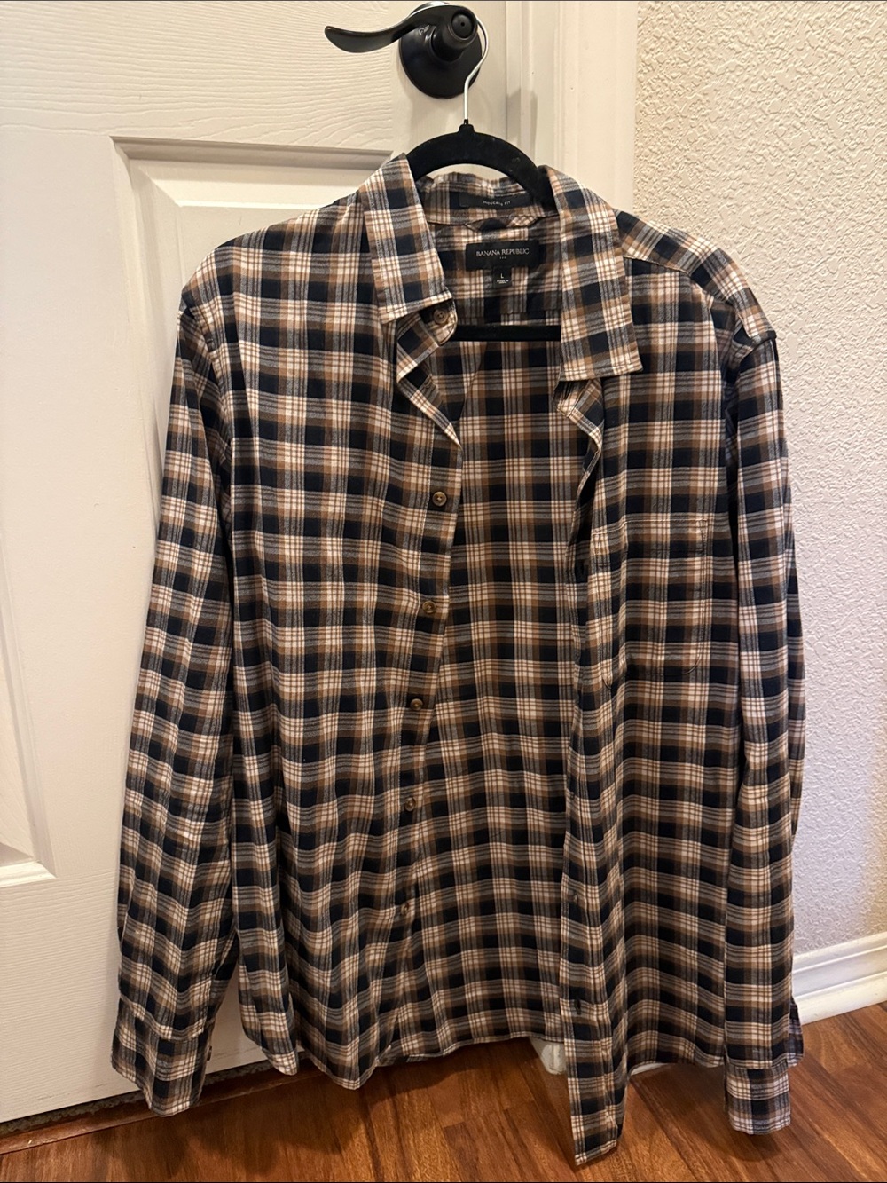 Banana Republic Navy and Tan Plaid Shirt